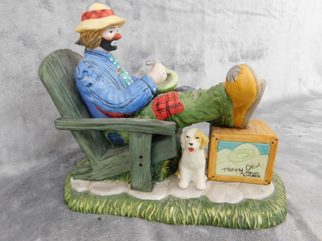 Hand Signed Emmett Kelly Porcelain Clown Figurine - 6.5" x 8" x 4.5" - 4