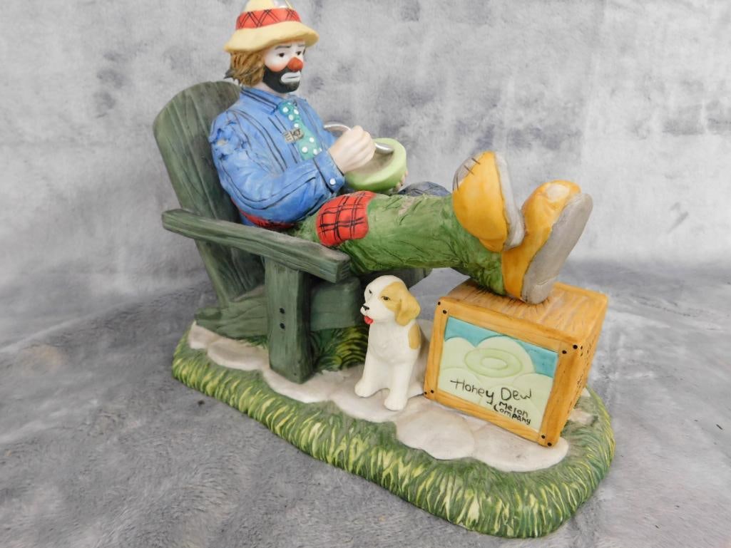 Hand Signed Emmett Kelly Porcelain Clown Figurine - 6.5" x 8" x 4.5" - 6