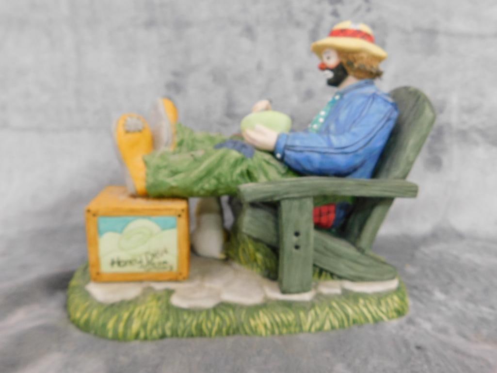 Hand Signed Emmett Kelly Porcelain Clown Figurine - 6.5" x 8" x 4.5" - 7