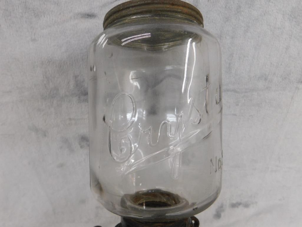 Vintage Cast Iron "Crystal Coffee Grinder - Top Glass Cracked - 18.5" x 9" x 4.5" - 2