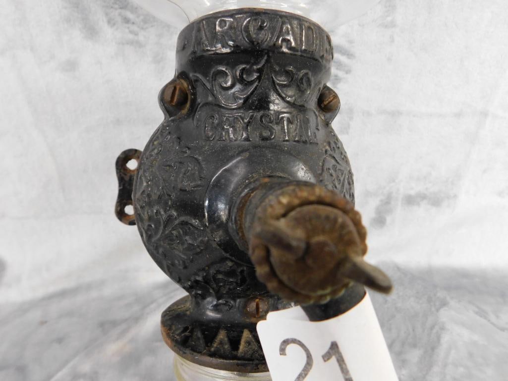 Vintage Cast Iron "Crystal Coffee Grinder - Top Glass Cracked - 18.5" x 9" x 4.5" - 3