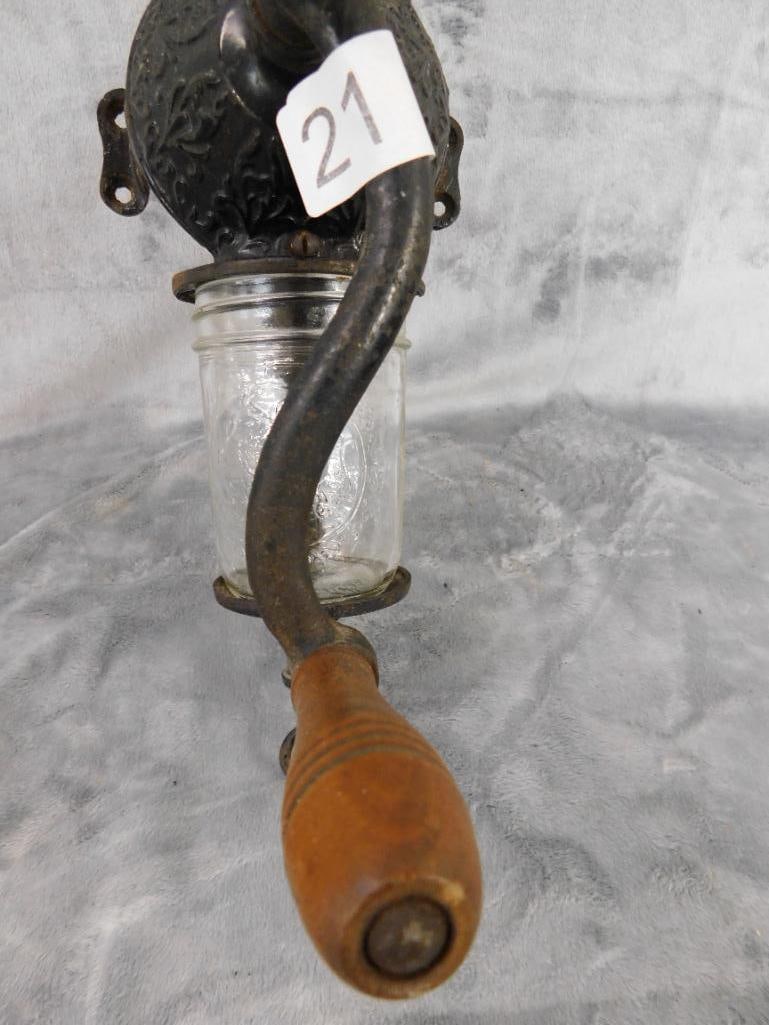Vintage Cast Iron "Crystal Coffee Grinder - Top Glass Cracked - 18.5" x 9" x 4.5" - 4