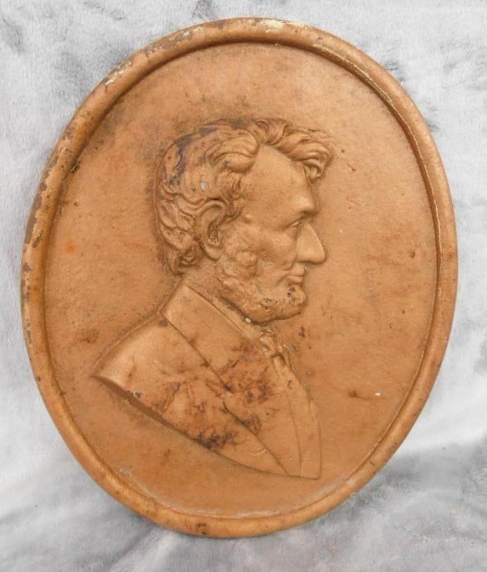 1978 "Dana Corp." Cast Iron Abe Lincoln Plaque - 11.5" x 9.5": See Photos For Condition and Details