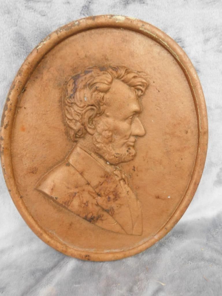 1978 "Dana Corp." Cast Iron Abe Lincoln Plaque - 11.5" x 9.5" - 4