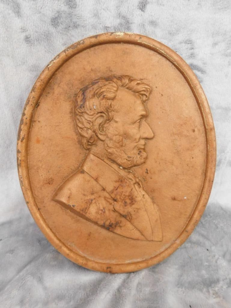 1978 "Dana Corp." Cast Iron Abe Lincoln Plaque - 11.5" x 9.5" - 9