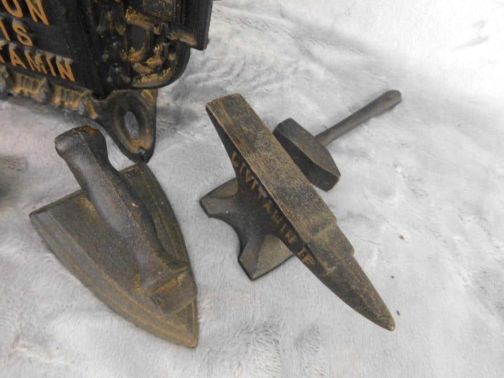 Cast Metal Miniature Stove With Various Cast Iron Mini Tools and Pans - 7