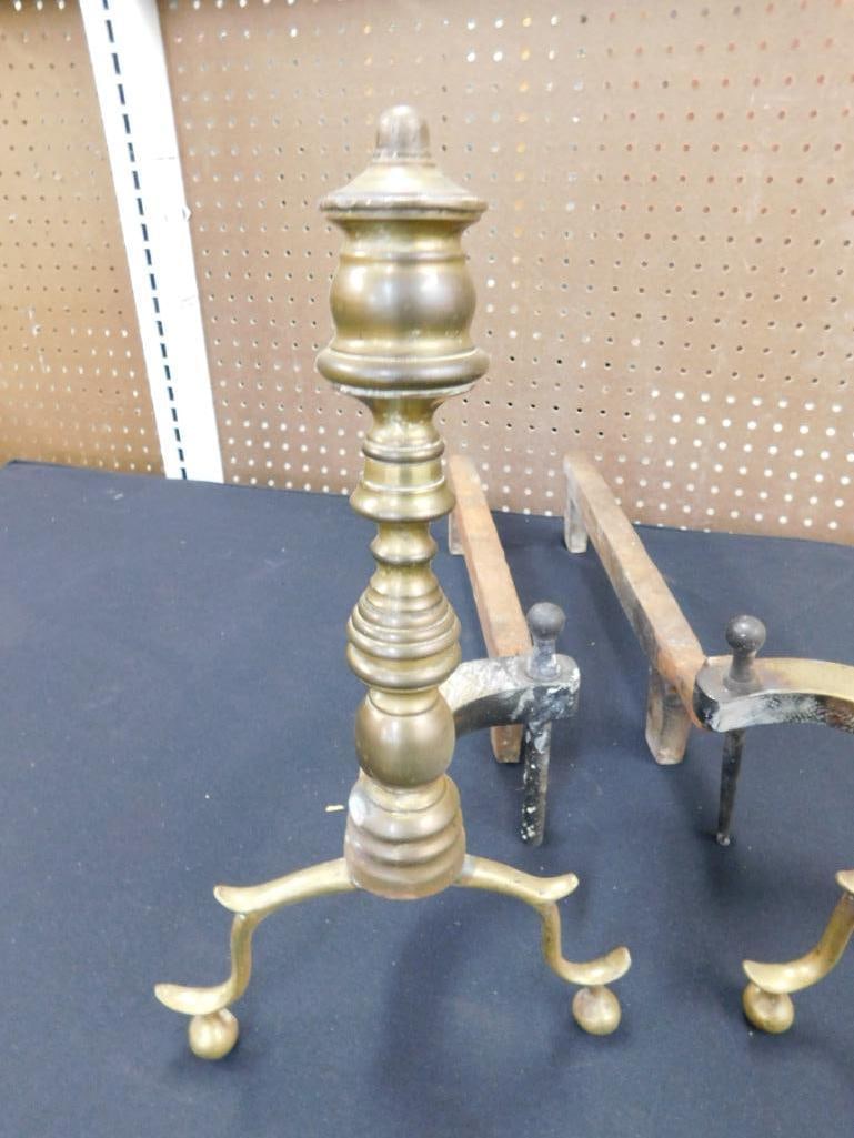 Vintage Brass Andirons - Each 15" x 5" x 20.5" - 2