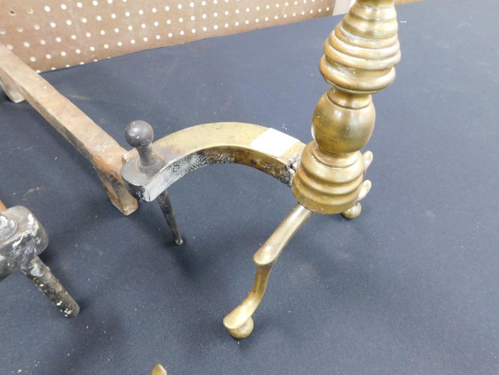 Vintage Brass Andirons - Each 15" x 5" x 20.5" - 3