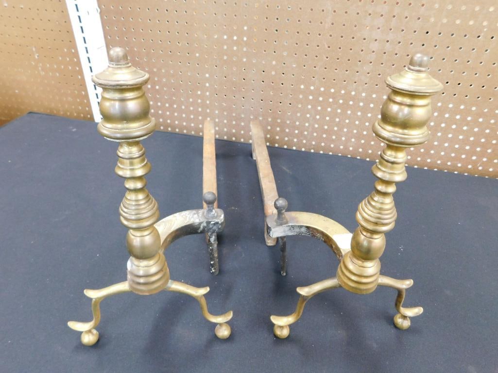 Vintage Brass Andirons - Each 15" x 5" x 20.5" - 6
