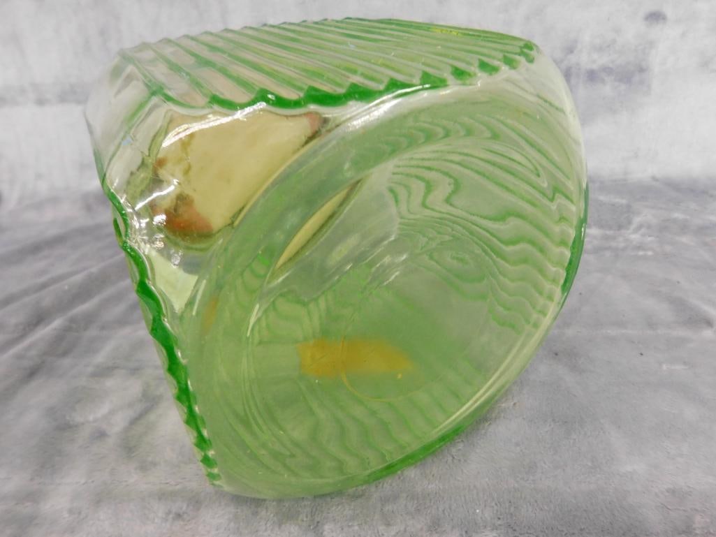 Uranium / Vaseline Glass Cookie Jar with Metal Lid - 8" x 6.5" x 6.5" - 6