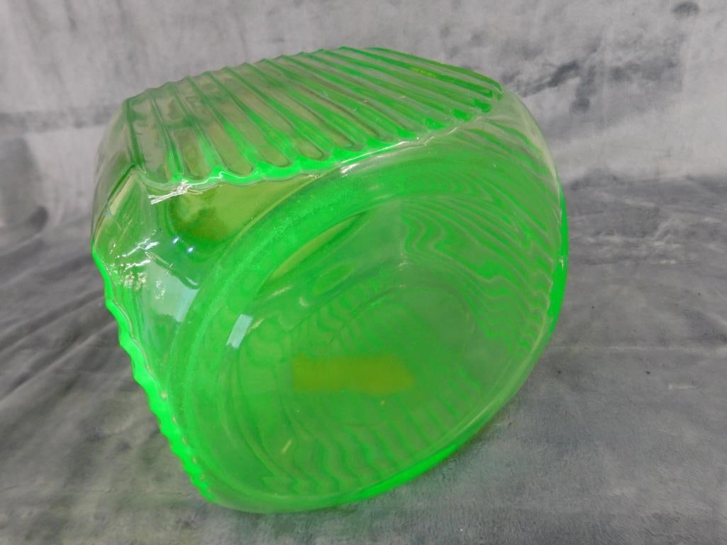 Uranium / Vaseline Glass Cookie Jar with Metal Lid - 8" x 6.5" x 6.5" - 7