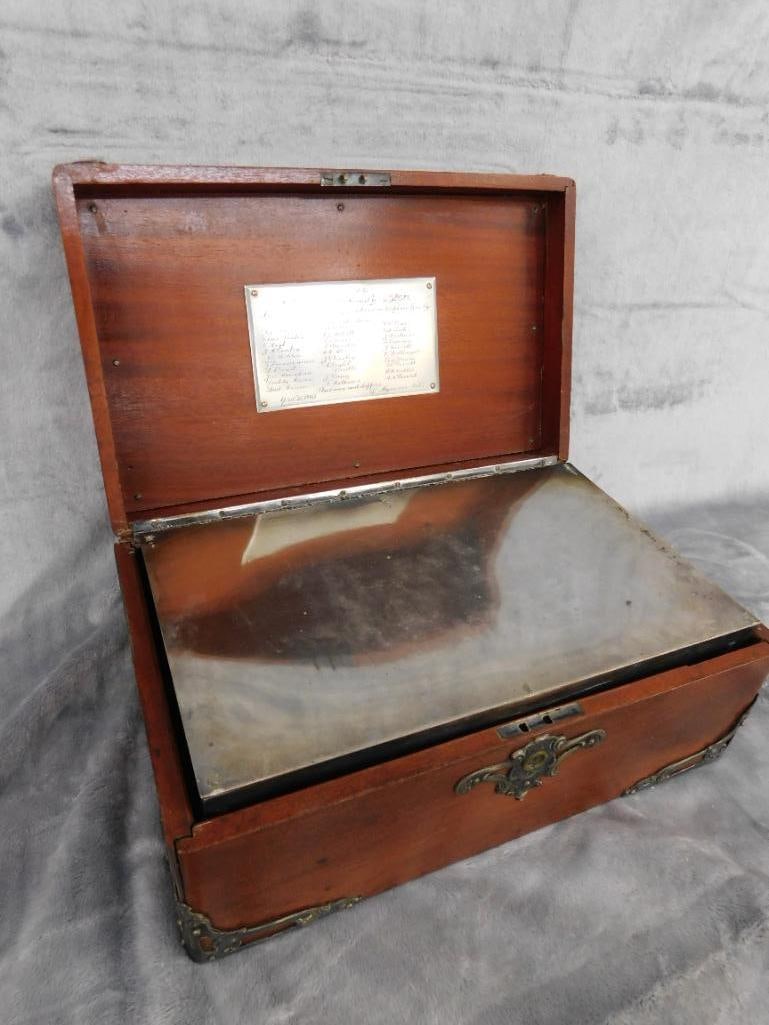 Vintage Tea Caddy with Silver Plate Fittings - 5" x 12.5" x 8" - 11