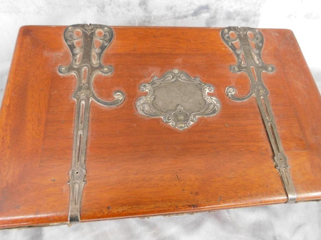 Vintage Tea Caddy with Silver Plate Fittings - 5" x 12.5" x 8" - 2