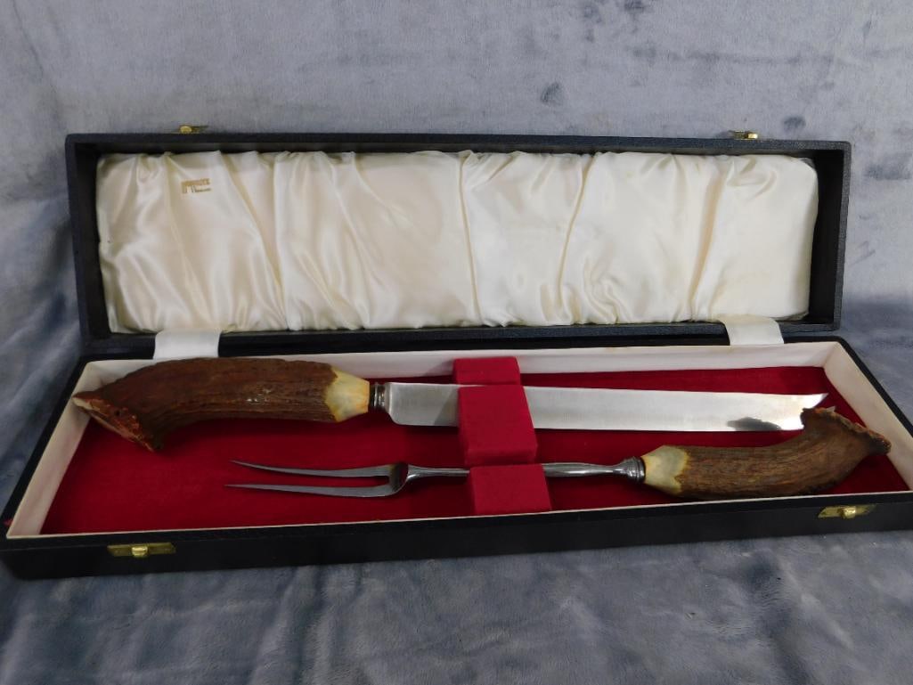 Hoffritz Antler Handled Carving Set In Box - 9
