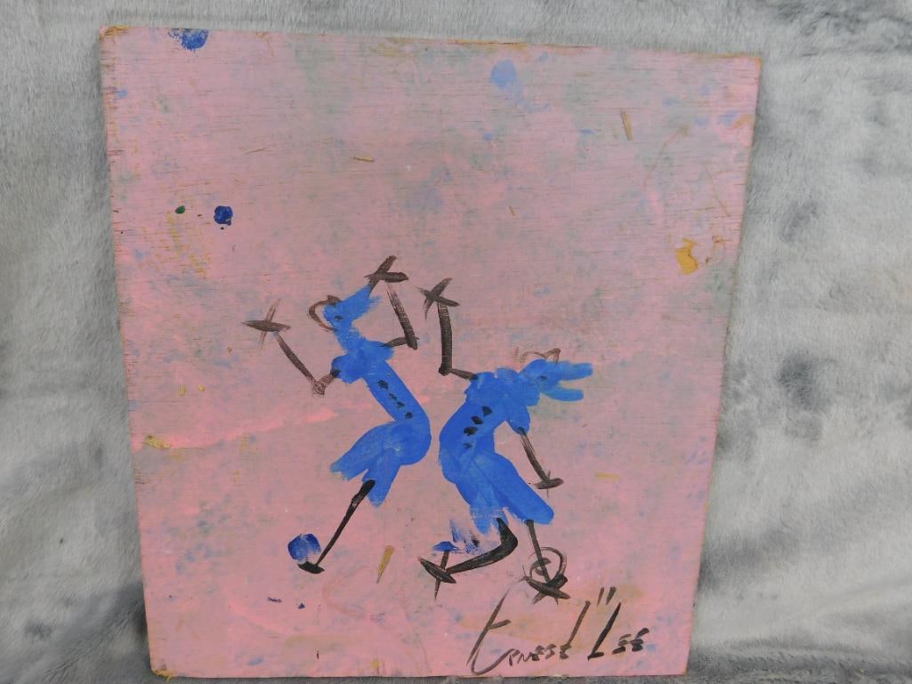 Pair of Southern Folk Art Paintings on Plywood - Each Signed Ernest Lee - Chickens - 2