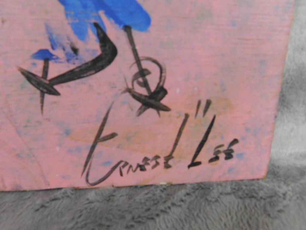 Pair of Southern Folk Art Paintings on Plywood - Each Signed Ernest Lee - Chickens - 4