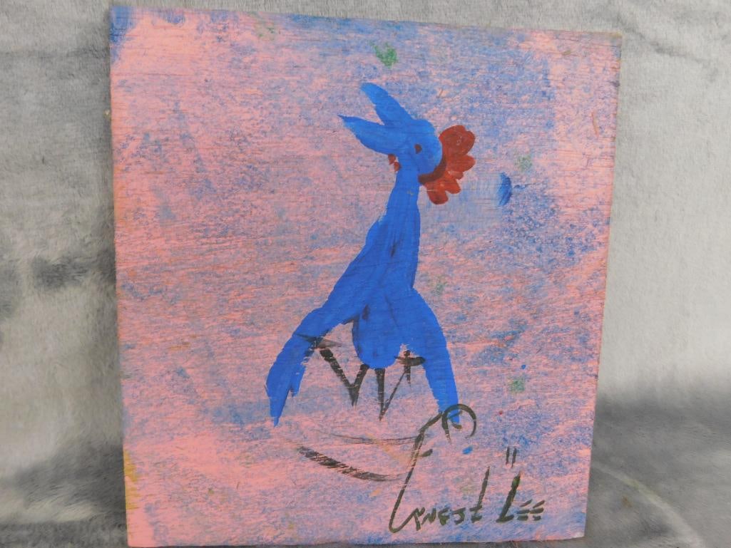 Pair of Southern Folk Art Paintings on Plywood - Each Signed Ernest Lee - Chickens - 6