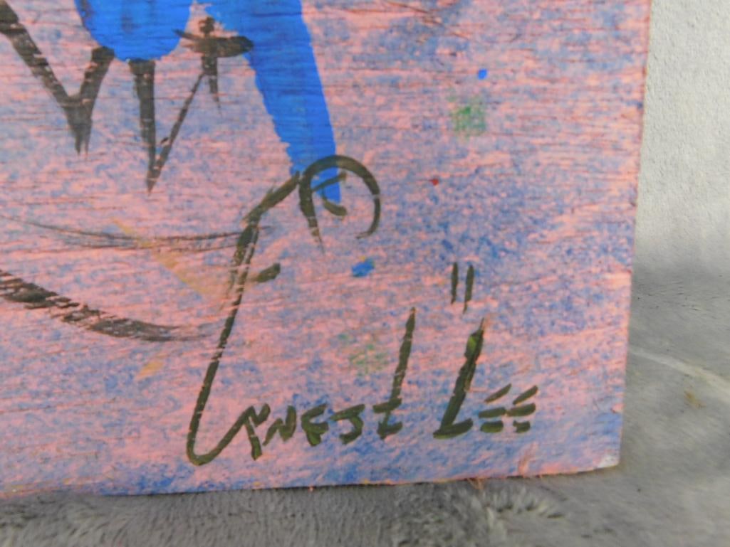 Pair of Southern Folk Art Paintings on Plywood - Each Signed Ernest Lee - Chickens - 8