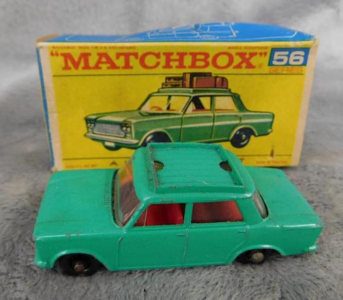 Early Matchbox Die Cast Car - Original Box - #56 Fiat 1500 - No Luggage Top (1 of 8)