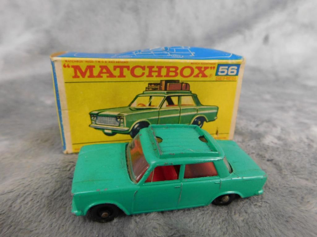 Early Matchbox Die Cast Car - Original Box - #56 Fiat 1500 - No Luggage Top - 8