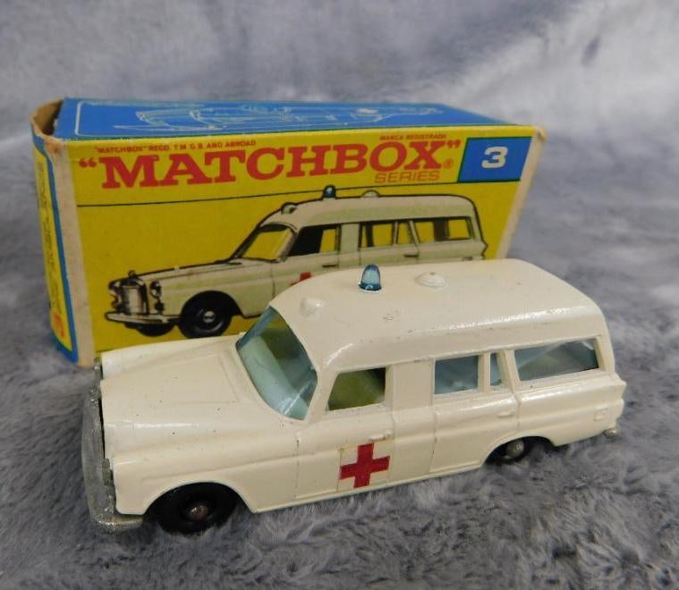 Early Matchbox Die Cast Car - Original Box - #3 Mercedes Benz Ambulance (1 of 8)