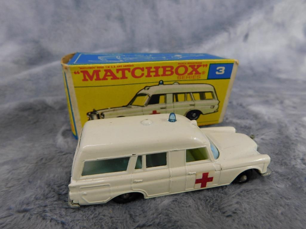 Early Matchbox Die Cast Car - Original Box - #3 Mercedes Benz Ambulance - 8