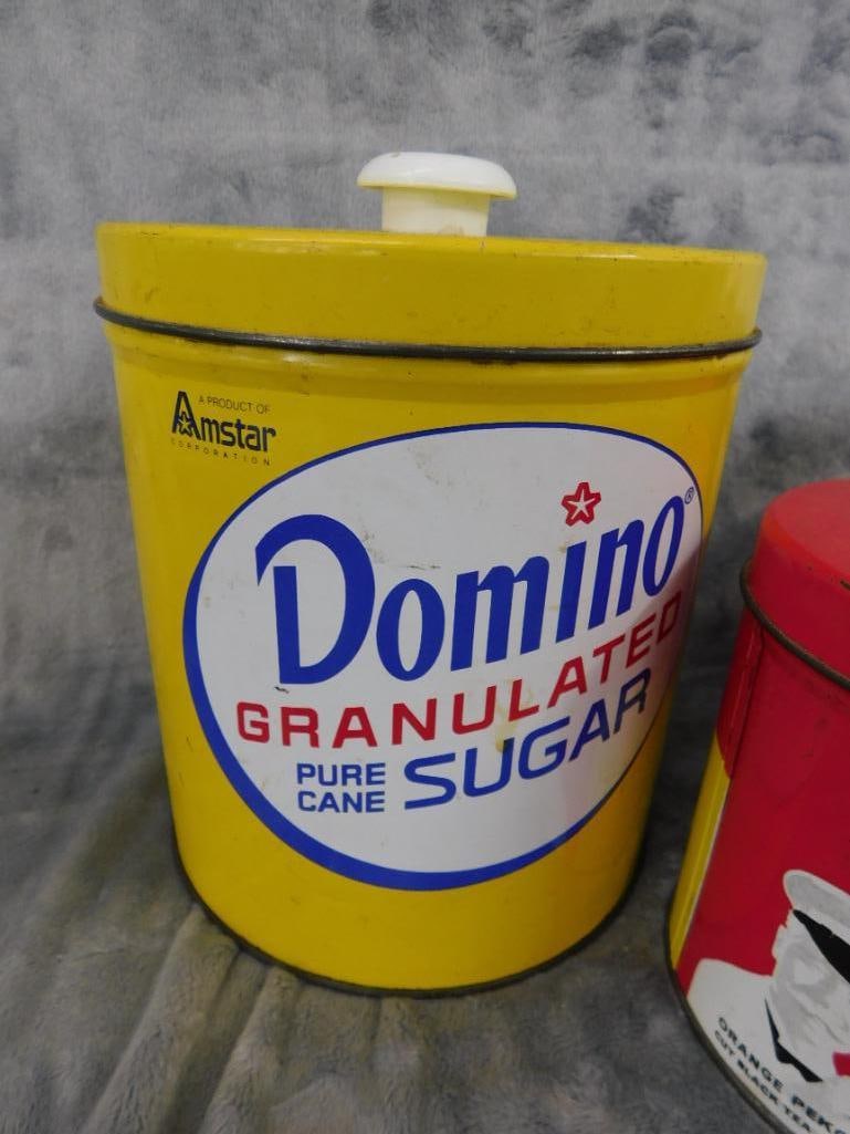 Maxwell House Coffee - Lipton Tea - Domino Sugar Tins - 5.5" to 7.5" Tall - 2
