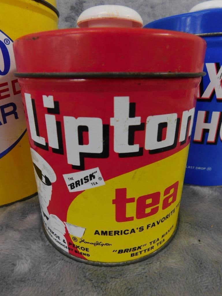 Maxwell House Coffee - Lipton Tea - Domino Sugar Tins - 5.5" to 7.5" Tall - 3