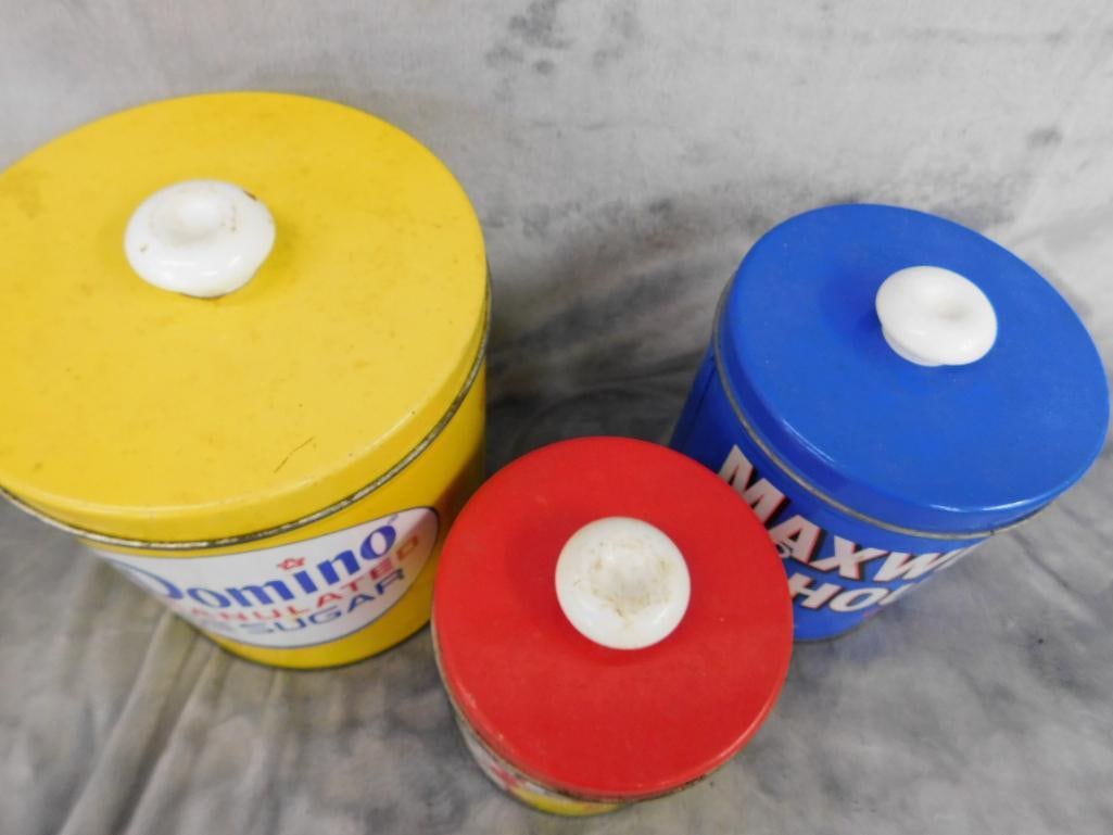 Maxwell House Coffee - Lipton Tea - Domino Sugar Tins - 5.5" to 7.5" Tall - 5