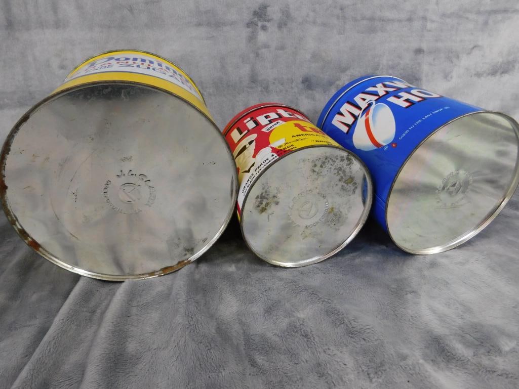 Maxwell House Coffee - Lipton Tea - Domino Sugar Tins - 5.5" to 7.5" Tall - 6