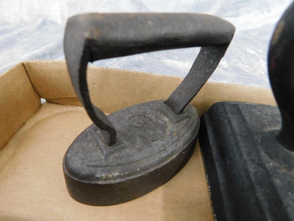 2 Sad Irons - 2 sets of Shoe Stretchers - 1 Sharpening Steel - 3