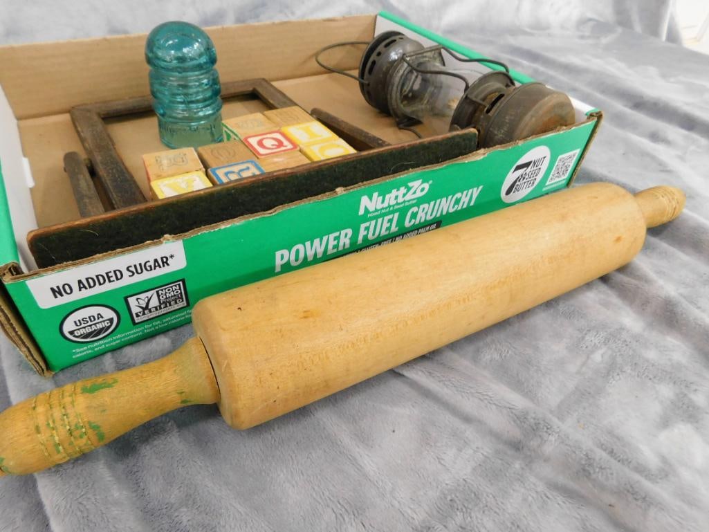Vintage Frame - Insulator - Small lantern - Rolling Pin - Childs Blocks - 6