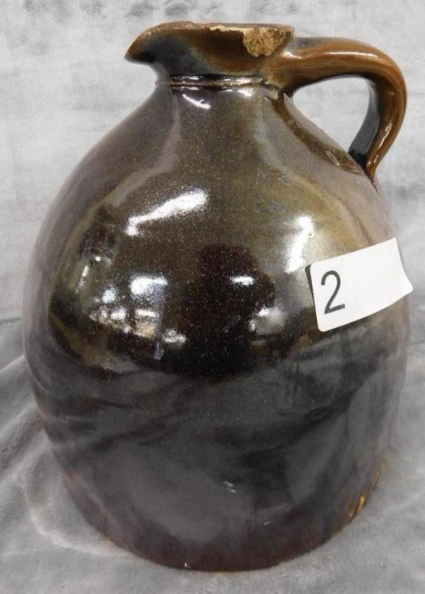 Pottery Jug - 1 Gallon - Unsigned - Chip on Lip - 9" x 8": See Photos For Condition and Details