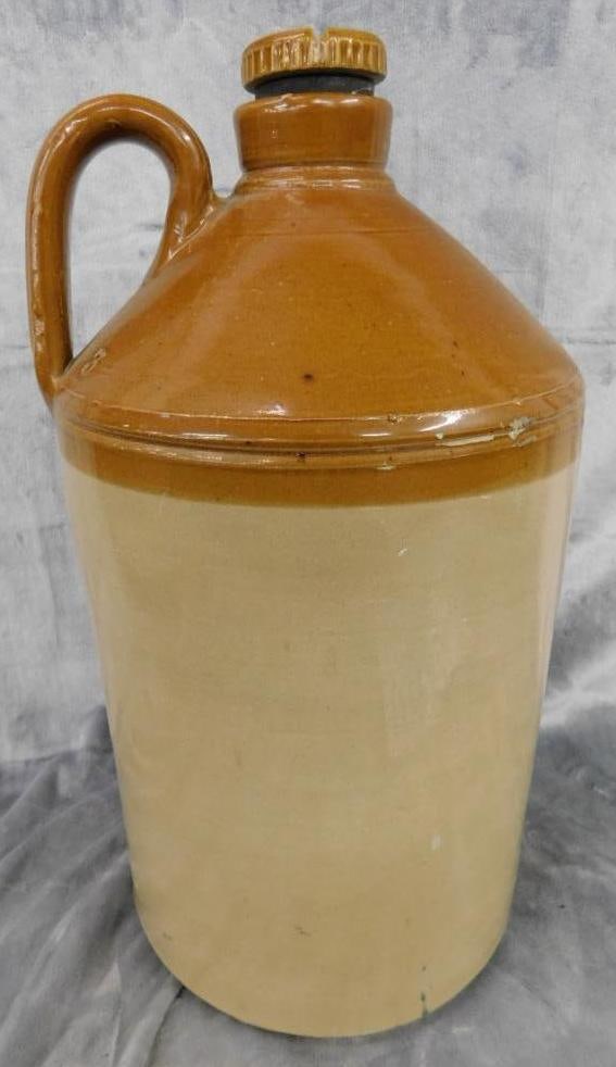 1940 English Pottery Jug - 3 Gallon - Cap - Signed -19.5" x 10": See Photos For Condition and Details