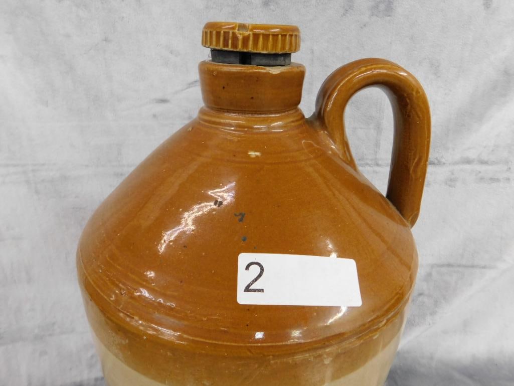 1940 English Pottery Jug - 3 Gallon - Cap - Signed -19.5" x 10" - 6