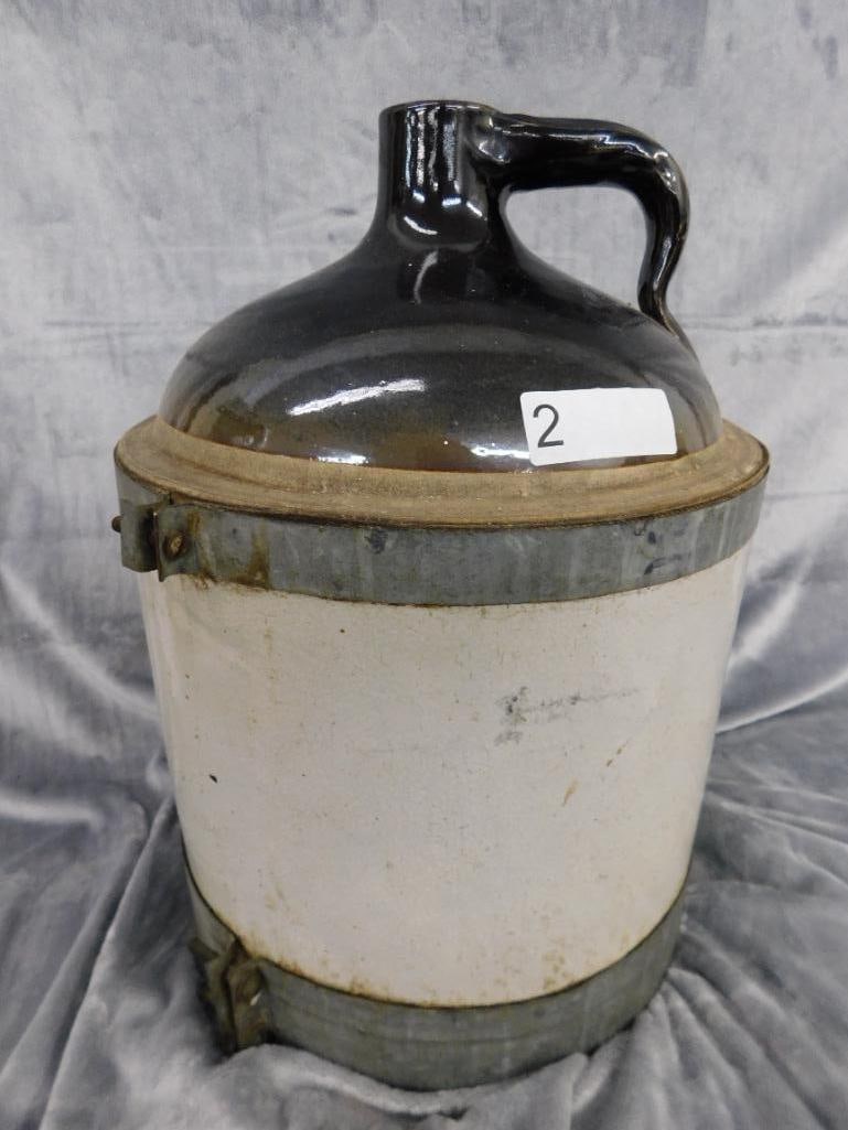 Pottery Jug - 5 Gallon - Signed - Metal Rim - 17" x 12.5" - 11