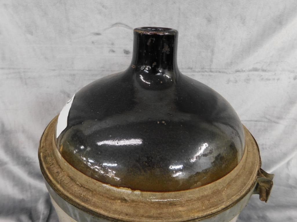 Pottery Jug - 5 Gallon - Signed - Metal Rim - 17" x 12.5" - 3