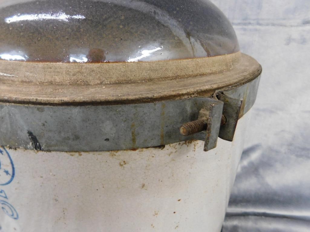 Pottery Jug - 5 Gallon - Signed - Metal Rim - 17" x 12.5" - 5
