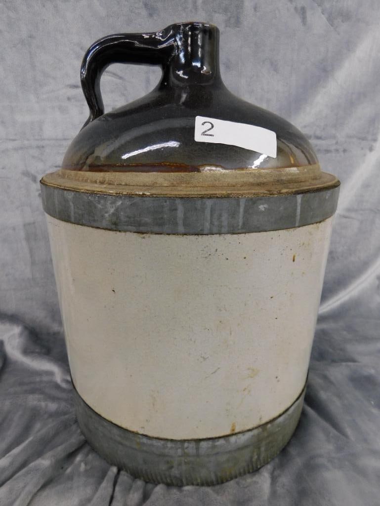 Pottery Jug - 5 Gallon - Signed - Metal Rim - 17" x 12.5" - 6
