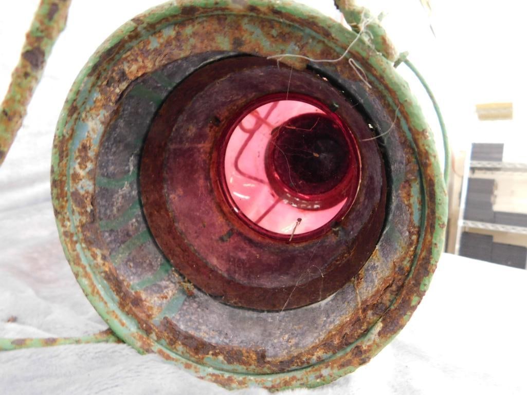 Painted Railroad Lantern - Red Globe - Unsigned - 18" x 10" - 7