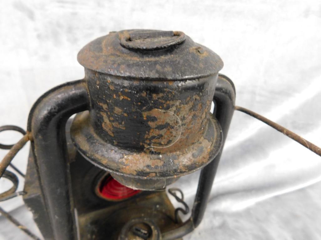Vintage Railroad Lantern - Unsigned - No Globe - 12" x 7.5" x 5.5" - 2