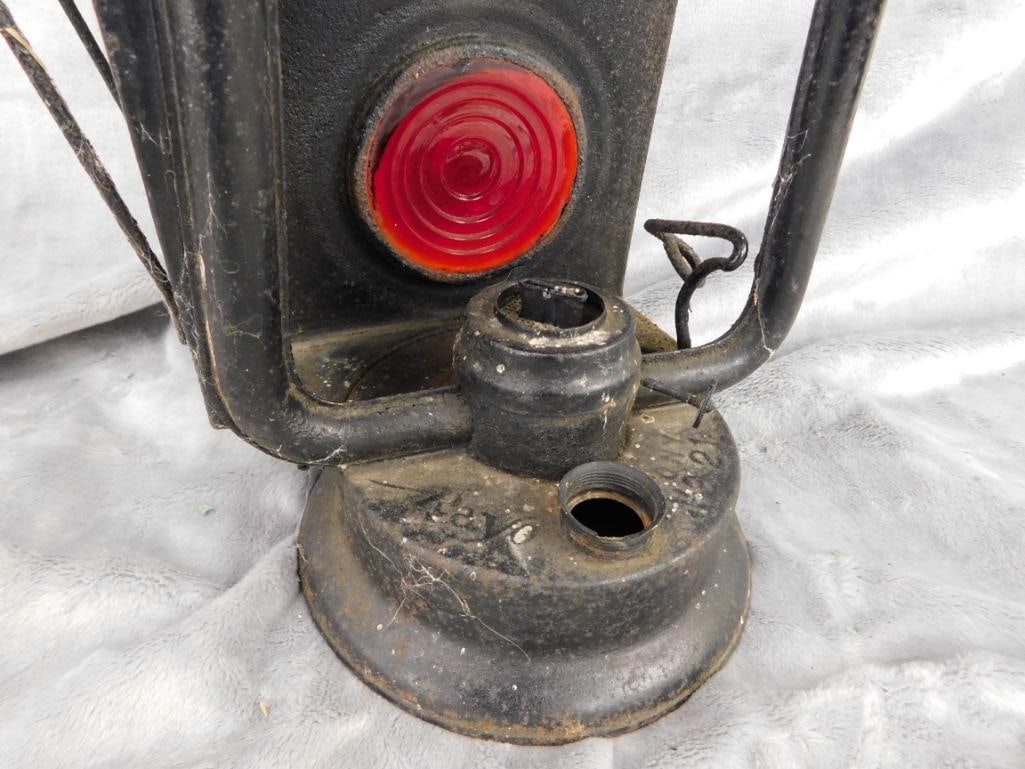 Vintage Railroad Lantern - Unsigned - No Globe - 12" x 7.5" x 5.5" - 4