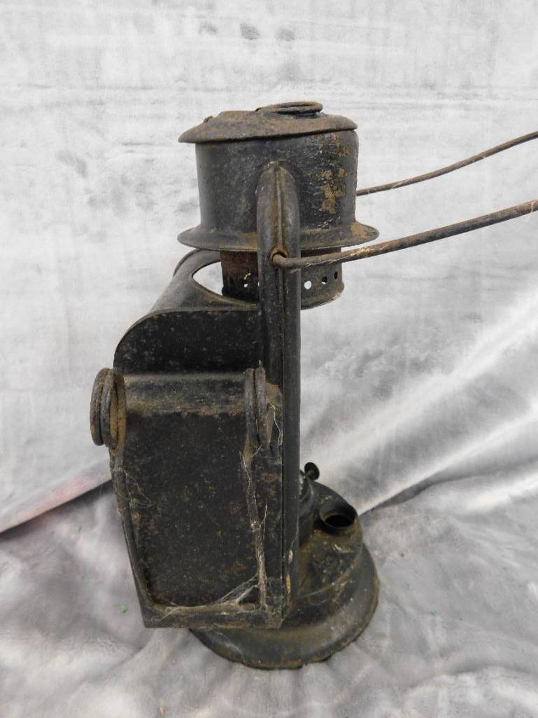 Vintage Railroad Lantern - Unsigned - No Globe - 12" x 7.5" x 5.5" - 5