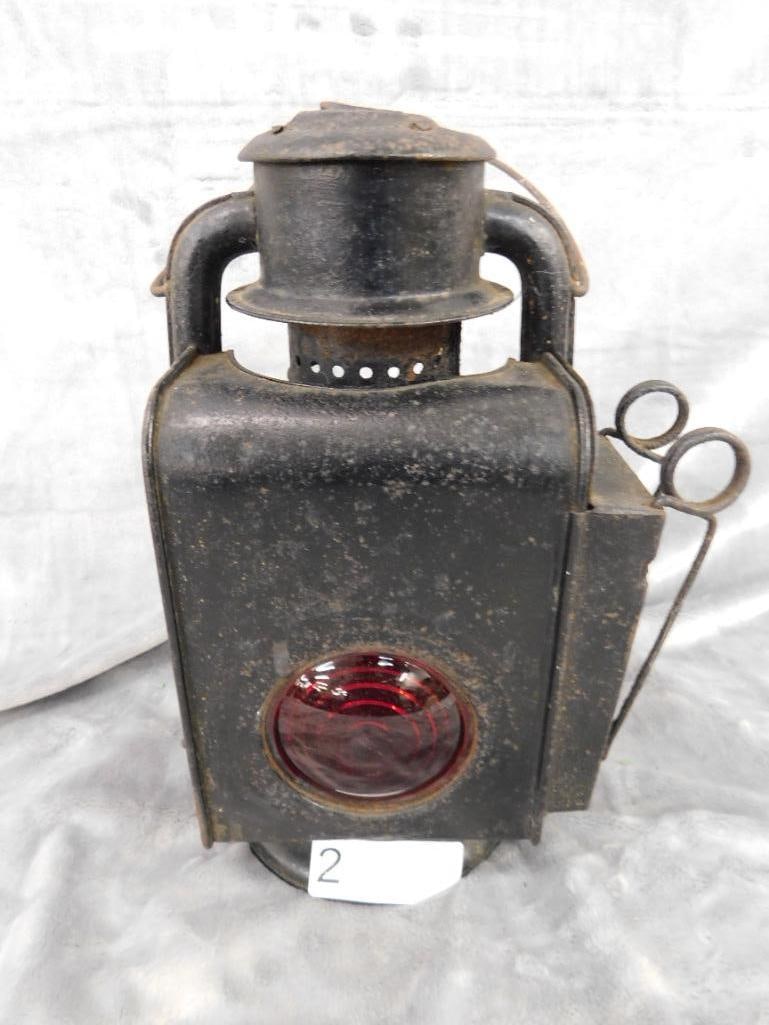 Vintage Railroad Lantern - Unsigned - No Globe - 12" x 7.5" x 5.5" - 6