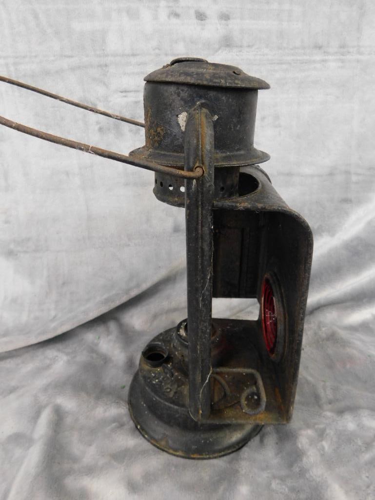Vintage Railroad Lantern - Unsigned - No Globe - 12" x 7.5" x 5.5" - 7