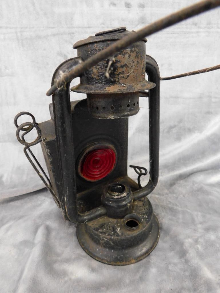 Vintage Railroad Lantern - Unsigned - No Globe - 12" x 7.5" x 5.5" - 8