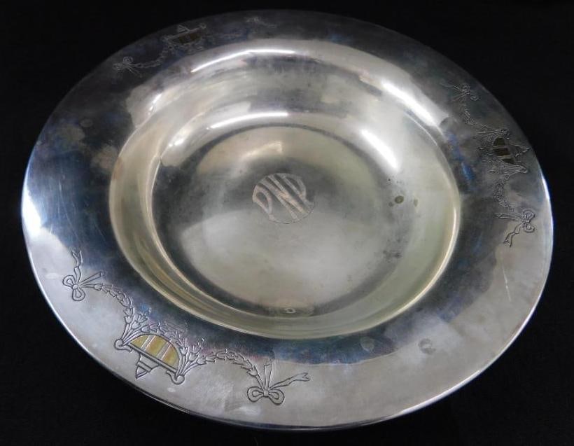 Sterling Silver - 7" Monogrammed Bowl - 18K Gold Inlay - 120 Grams: See Photos For Condition and Details