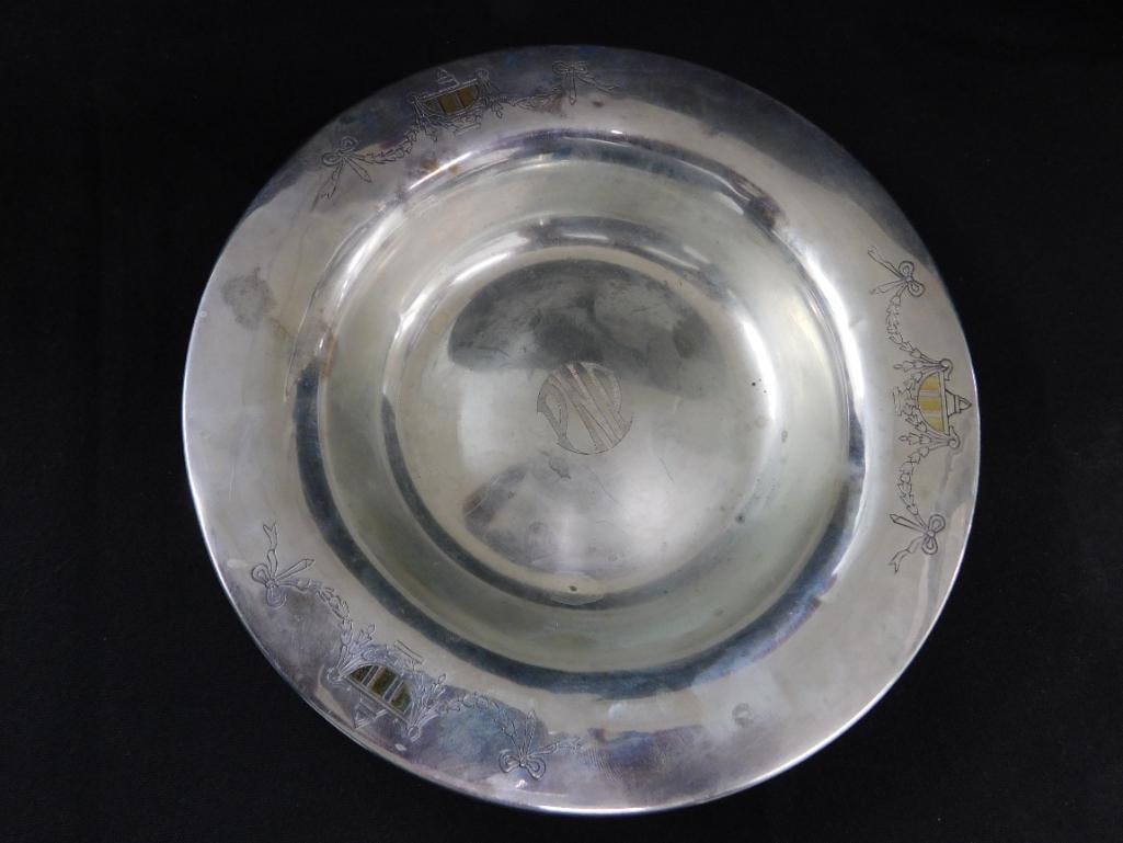 Sterling Silver - 7" Monogrammed Bowl - 18K Gold Inlay - 120 Grams - 2