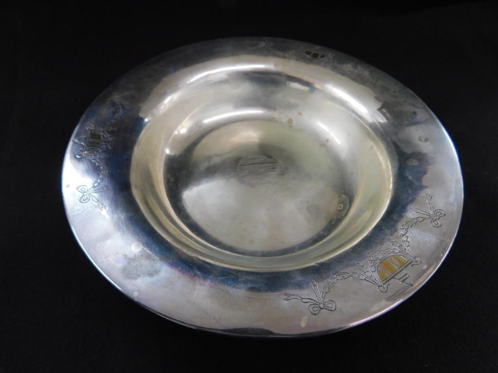 Sterling Silver - 7" Monogrammed Bowl - 18K Gold Inlay - 120 Grams - 8
