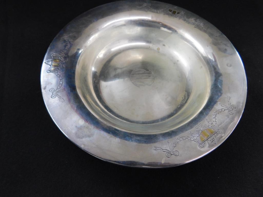 Sterling Silver - 7" Monogrammed Bowl - 18K Gold Inlay - 120 Grams - 9